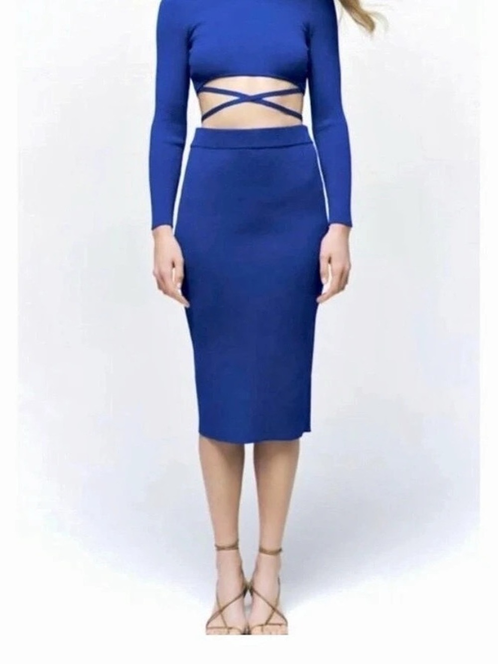 Zara Blue Knit Midi Skirt Size M